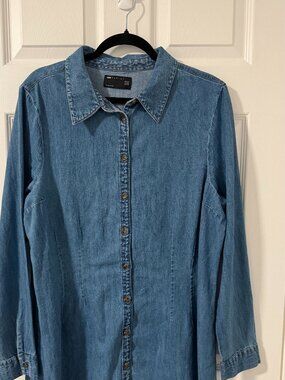 ASOS DESIGN Denim Fitted Shirt Dress in Midwash